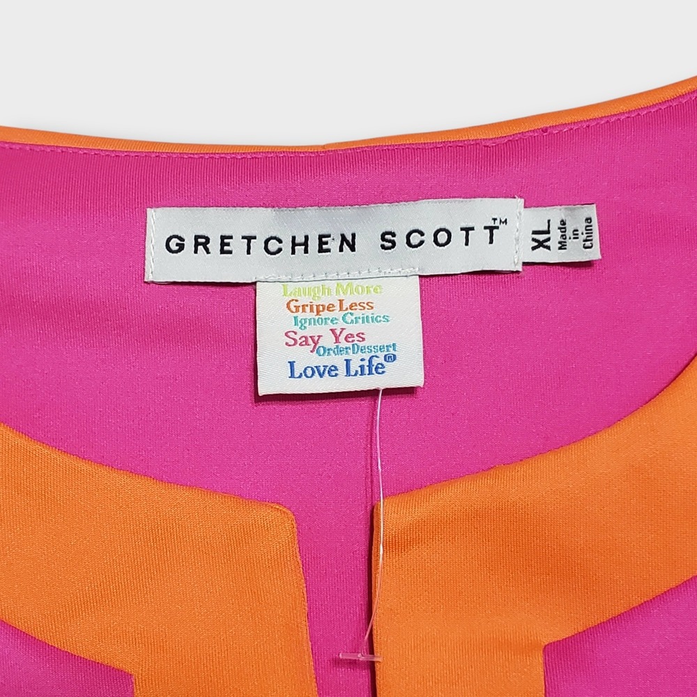 Gretchen Scott Vibrant Pink Orange Contrast Split Neck Tank Top Built In Bra XL - Picture 4 of 8
